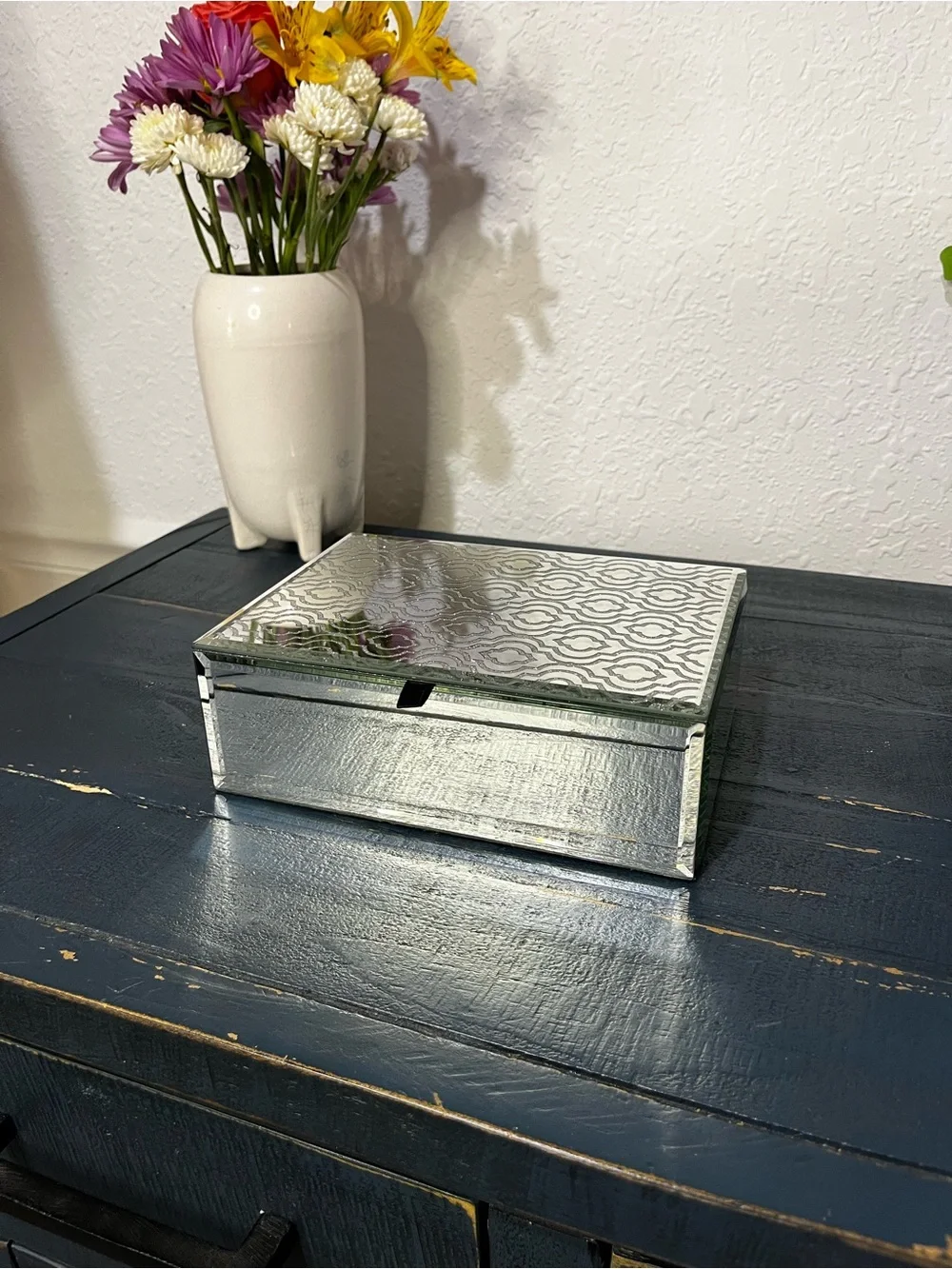Mirrored Decorative Jewelry Box - Silver